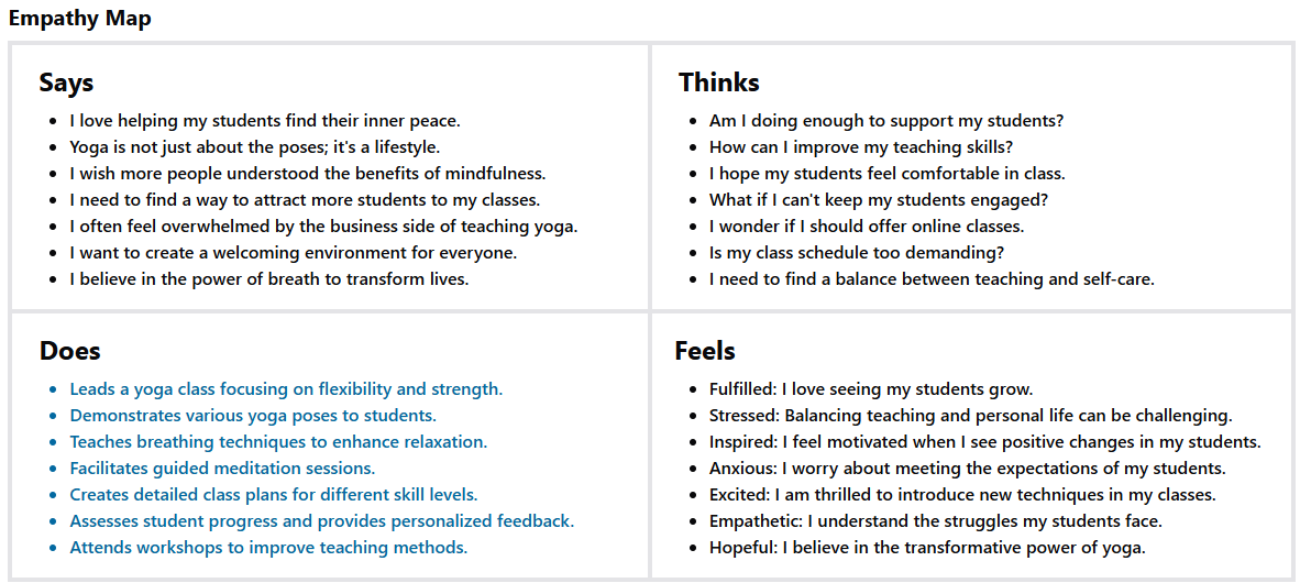 Figure: Empathy Map for Yoga Teacher